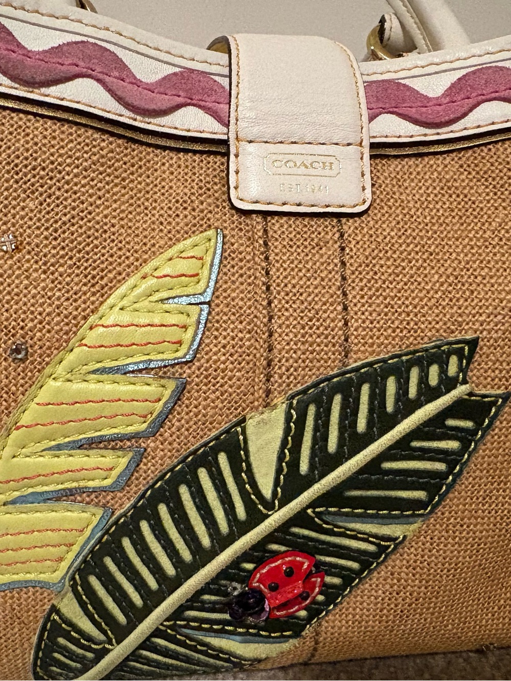 Coach 2004 Limited Edition Straw Ladybug Tote - Picture 3 of 7